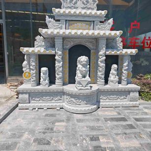 浙江芝麻白中国黑石材套墓 花岗岩墓碑